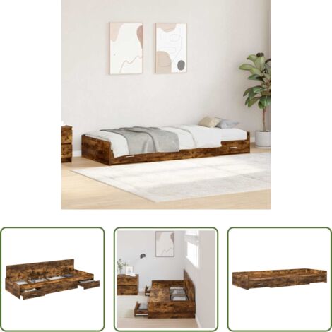 vidaXL Letto con cassetto -  Struttura del letto Rovere fumé 98.5 x 200 cm Legno multistrato