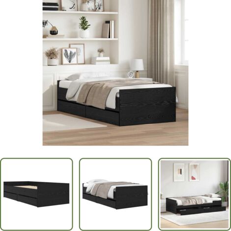 vidaXL Letto con cassetto -  Struttura del letto Rovere Nero 100 x 200 cm Pino massello
