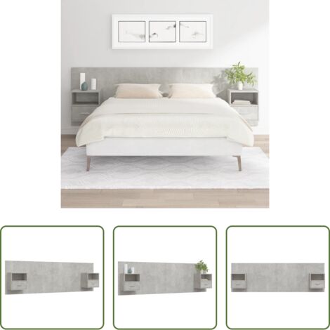 vidaXL Letto con comodini -  Testiera Letto con Comodini in Legno Multistrato Grigio Cemento