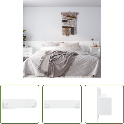 vidaXL Letto con comodini -  Testiera per Letto con Comodini in Legno Multistrato Bianco