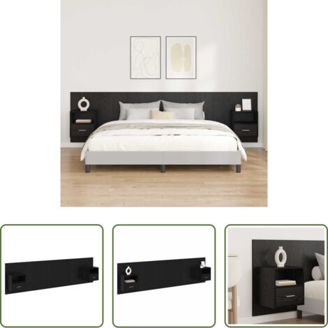 vidaXL Letto con comodino -  Testata con Comodino 3 pcs Rovere Nero Legno multistrato