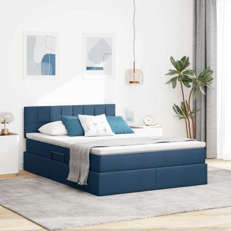 vidaXL Letto con contenitore LED e materasso Blu 140 x 190 cm Tessuto