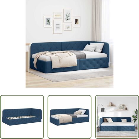 vidaXL Letto con cornice -  Cornice del letto ad angolo Blu 90 x 190 cm Tessuto
