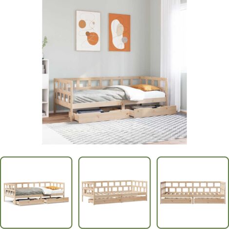 vidaXL Letto con doghe -  Dormeuse con Cassetti 90x190 cm in Legno Massello Pino