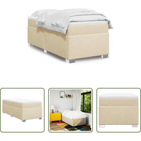 vidaXL Letto con doghe - Giroletto a Molle con Materasso Crema 100x200 cm in Tessuto