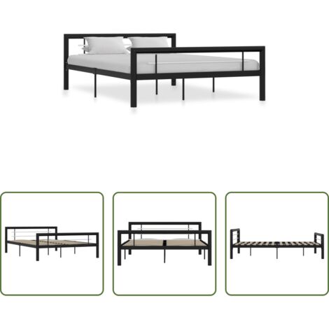 vidaXL Letto con doghe -  Giroletto Bianco e Nero in Metallo 120x200 cm
