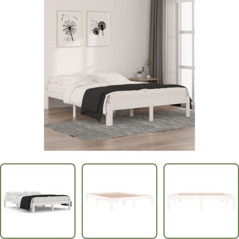 vidaXL Letto con doghe -  Giroletto Bianco in Legno Massello di Pino 140x190 cm