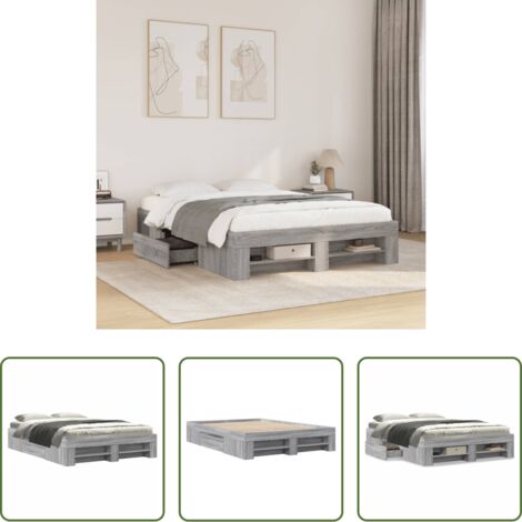 vidaXL Letto con doghe -  Giroletto Grigio Sonoma 120x190 cm in Legno Multistrato