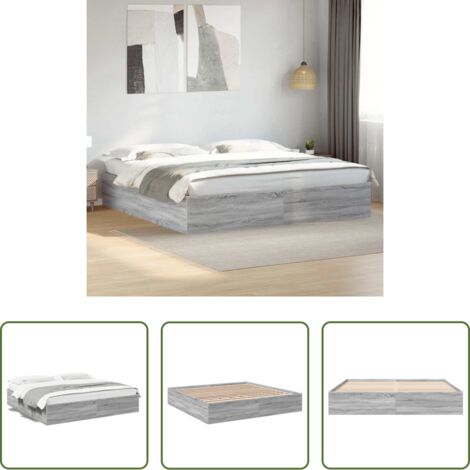 vidaXL Letto con doghe -  Giroletto Grigio Sonoma 200x200 cm in Legno Multistrato