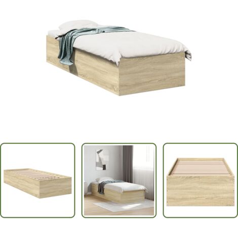 vidaXL Letto con doghe -  Giroletto Rovere Sonoma 90x190 cm in Legno Multistrato