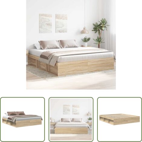 vidaXL Letto con doghe in compensato -  Giroletto Rovere Sonoma 200x200 cm