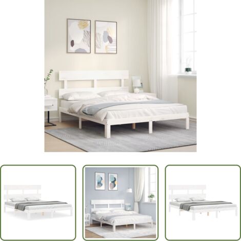 vidaXL Letto con doghe in compensato -  Giroletto senza Materasso Bianco 160x200 cm Legno Massello Pino