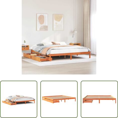 vidaXL Letto con doghe -  Letto senza Materasso Marrone Cera 200x200 cm in Legno di Pino