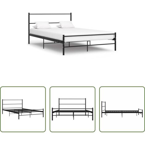vidaXL Letto con gambe in metallo -  Giroletto con Testiera senza Materasso Nero 140x200 cm Metallo