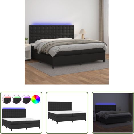 vidaXL Letto con LED -  Giroletto a Molle con Materasso e LED Nero 200x200cm Similpelle