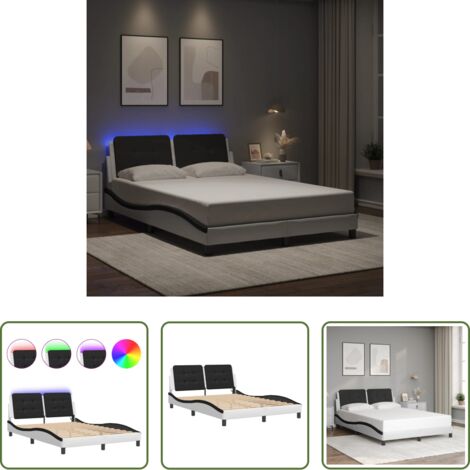 vidaXL Letto con LED -  Giroletto con LED senza Materasso Zadar Bianco e Nero 120x200 cm