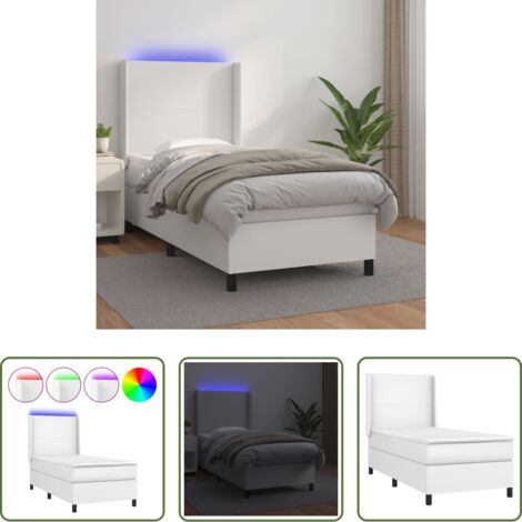 vidaXL Letto con LED -  Giroletto Molle con Materasso e LED Bianco 100x200cm Similpelle