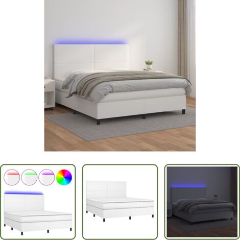 vidaXL Letto con LED -  Giroletto Molle con Materasso e LED Bianco 180x200cm Similpelle
