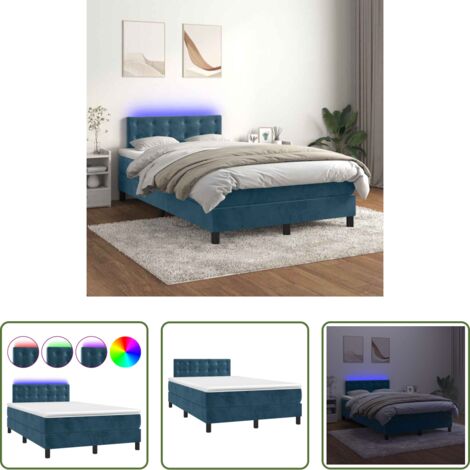 vidaXL Letto con LED -  Letto a Molle con Materasso e LED Blu Scuro 120x200cm