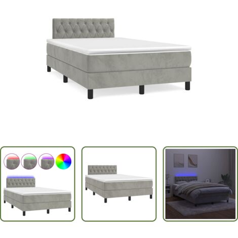vidaXL Letto con LED -  Letto a Molle con Materasso e LED Grigio Chiaro 120x190 cm Velluto