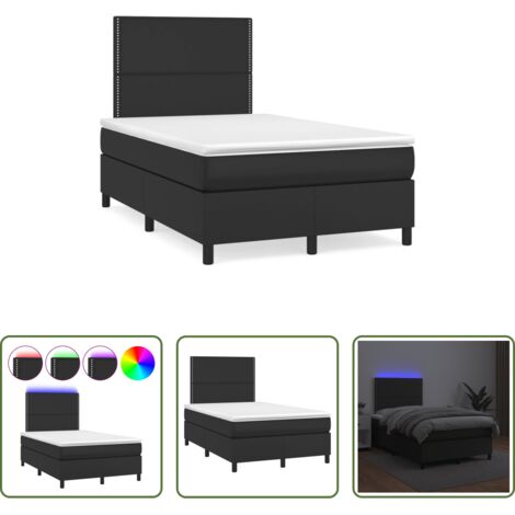 vidaXL Letto con LED -  Letto a Molle con Materasso e LED Nero 120x190 cm in Similpelle