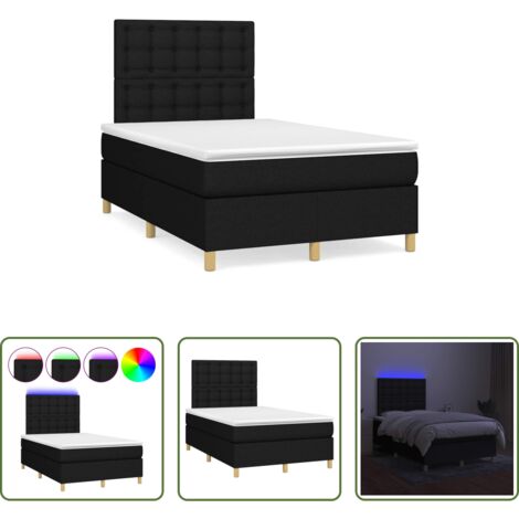 vidaXL Letto con LED -  Letto a Molle con Materasso e LED Nero 120x190 cm in Tessuto