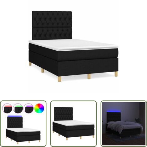 vidaXL Letto con LED -  Letto a Molle con Materasso e LED Nero 120x190 cm in Tessuto