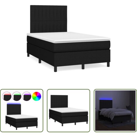 vidaXL Letto con LED -  Letto a Molle con Materasso e LED Nero 120x190 cm in Tessuto