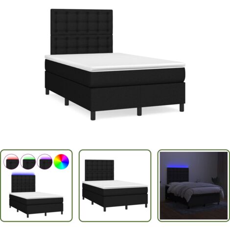 vidaXL Letto con LED -  Letto a Molle con Materasso e LED Nero 120x190 cm in Tessuto