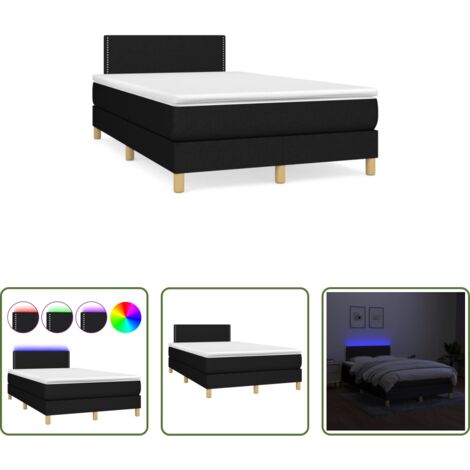 vidaXL Letto con LED -  Letto a Molle con Materasso e LED Nero 120x190 cm in Tessuto