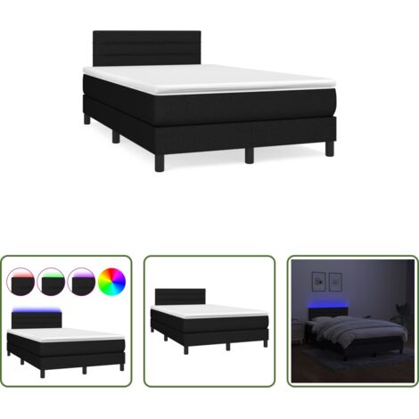 vidaXL Letto con LED -  Letto a Molle con Materasso e LED Nero 120x190 cm in Tessuto