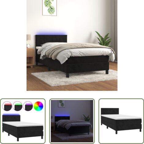 vidaXL Letto con LED -  Letto a Molle con Materasso e LED Nero 90x200 cm in Velluto