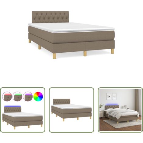 vidaXL Letto con LED -  Letto a Molle con Materasso e LED Tortora 120x190 cm in Tessuto