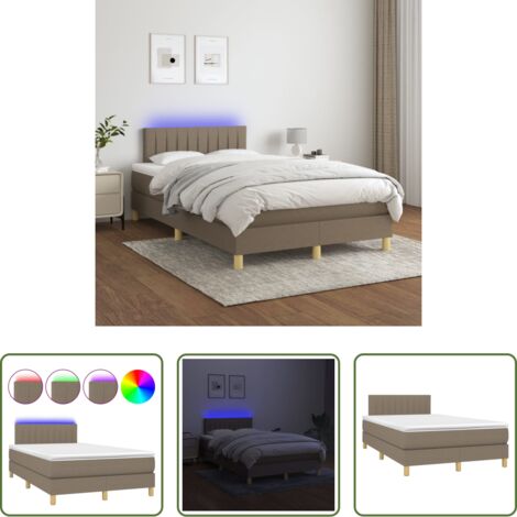 vidaXL Letto con LED - Letto a Molle con Materasso e LED Tortora 120x200cm in Tessuto