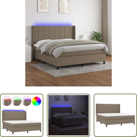 vidaXL Letto con LED -  Letto a Molle con Materasso e LED Tortora 180x200 cm in Tessuto