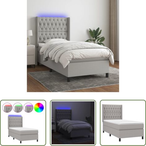 vidaXL Letto con LED - Letto a Molle Materasso e LED Grigio Chiaro 100x200 cm Tessuto