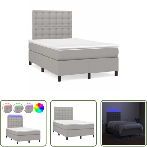 vidaXL Letto con LED -  Letto a Molle Materasso e LED Grigio Chiaro 120x190 cm Tessuto