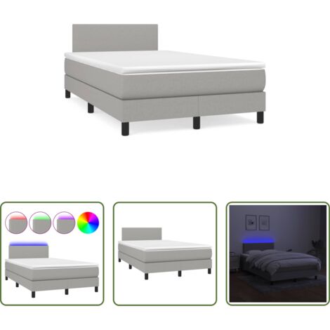 vidaXL Letto con LED -  Letto a Molle Materasso e LED Grigio Chiaro 120x190 cm Tessuto