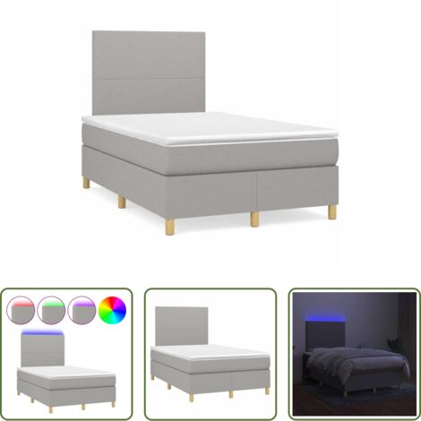 vidaXL Letto con LED -  Letto a Molle Materasso e LED Grigio Chiaro 120x190 cm Tessuto