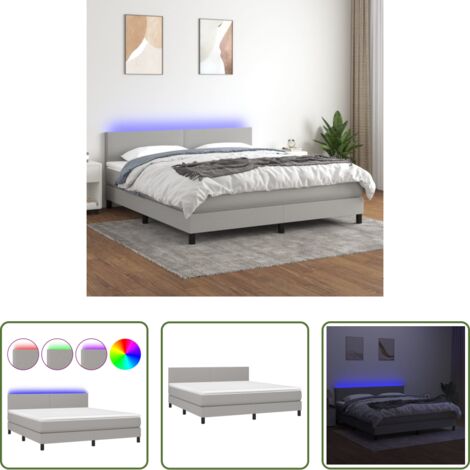 vidaXL Letto con LED -  Letto a Molle Materasso e LED Grigio Chiaro 180x200 cm Tessuto
