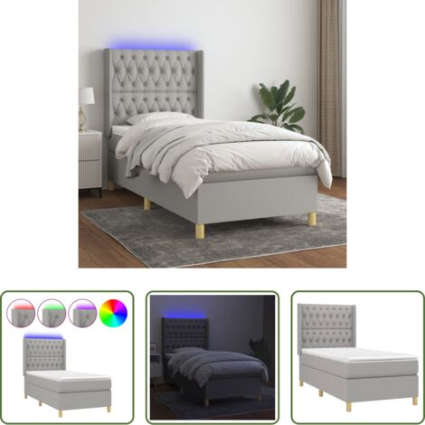 vidaXL Letto con LED - Letto a Molle Materasso e LED Grigio Chiaro 90x200 cm Tessuto