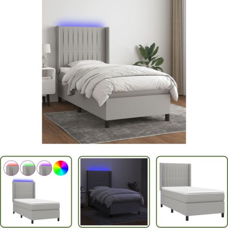vidaXL Letto con LED - Letto a Molle Materasso e LED Grigio Chiaro 90x200 cm Tessuto