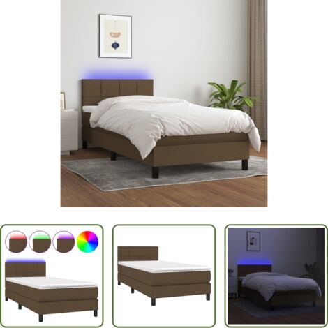 vidaXL Letto con LED - Letto a Molle Materasso e LED Marrone Scuro 100x200 cm Tessuto