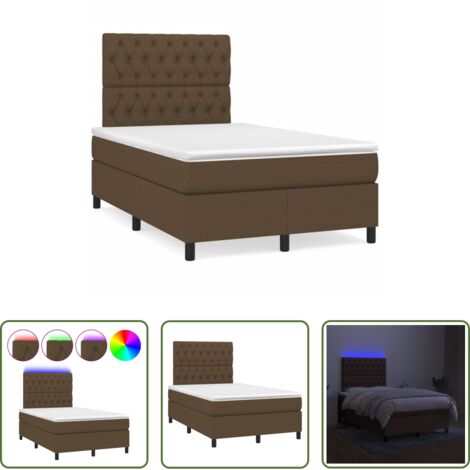 vidaXL Letto con LED -  Letto a Molle Materasso e LED MarroneScuro 120x190cm in Tessuto
