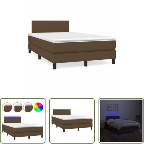 vidaXL Letto con LED -  Letto a Molle Materasso e LED MarroneScuro 120x190cm in Tessuto