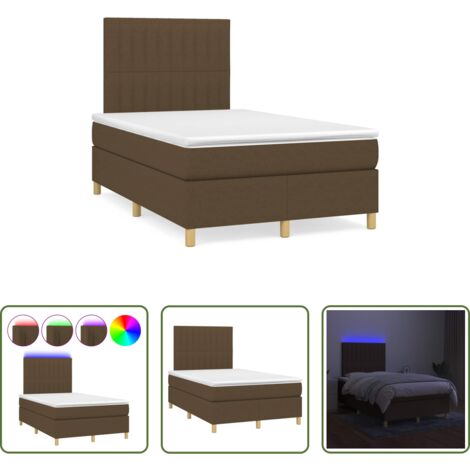 vidaXL Letto con LED -  Letto a Molle Materasso e LED MarroneScuro 120x190cm in Tessuto