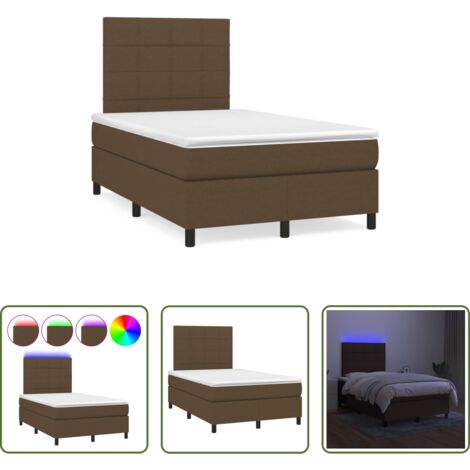 vidaXL Letto con LED -  Letto a Molle Materasso e LED MarroneScuro 120x190cm in Tessuto