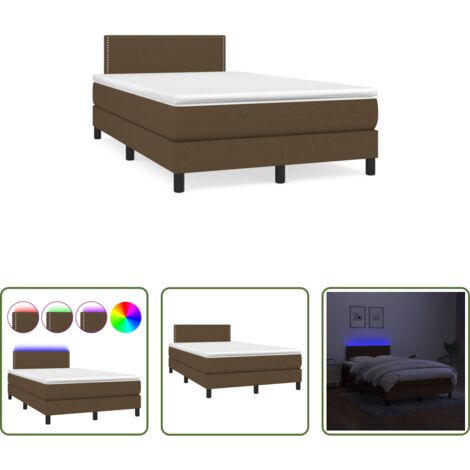 vidaXL Letto con LED -  Letto a Molle Materasso e LED MarroneScuro 120x190cm in Tessuto