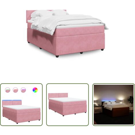vidaXL Letto con luci a LED -  Giroletto a Molle con Materasso Rosa 140x190 cm in Velluto