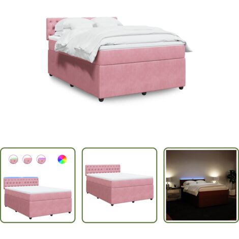 vidaXL Letto con luci a LED -  Giroletto a Molle con Materasso Rosa 140x190 cm in Velluto